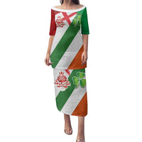 Custom Ireland and England Family Matching Puletasi and Hawaiian Shirt Celtic Shanrocks and Roses with Red Cross