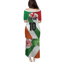 Custom Ireland and England Family Matching Puletasi and Hawaiian Shirt Celtic Shanrocks and Roses with Red Cross