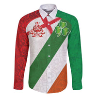 Custom Ireland and England Family Matching Short Sleeve Bodycon Dress and Hawaiian Shirt Celtic Shanrocks and Roses with Red Cross