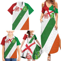 Custom Ireland and England Family Matching Summer Maxi Dress and Hawaiian Shirt Celtic Shanrocks and Roses with Red Cross
