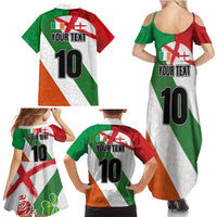 Custom Ireland and England Family Matching Summer Maxi Dress and Hawaiian Shirt Celtic Shanrocks and Roses with Red Cross