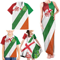 Custom Ireland and England Family Matching Tank Maxi Dress and Hawaiian Shirt Celtic Shanrocks and Roses with Red Cross