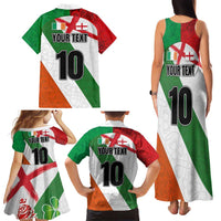 Custom Ireland and England Family Matching Tank Maxi Dress and Hawaiian Shirt Celtic Shanrocks and Roses with Red Cross