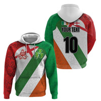 Custom Ireland and England Hoodie Celtic Shanrocks and Roses with Red Cross
