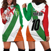 Custom Ireland and England Hoodie Dress Celtic Shanrocks and Roses with Red Cross
