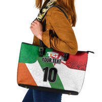 Custom Ireland and England Leather Tote Bag Celtic Shanrocks and Roses with Red Cross