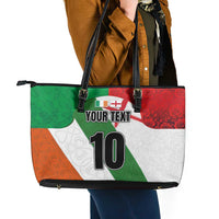 Custom Ireland and England Leather Tote Bag Celtic Shanrocks and Roses with Red Cross