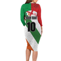 Custom Ireland and England Long Sleeve Bodycon Dress Celtic Shanrocks and Roses with Red Cross
