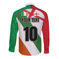 Custom Ireland and England Long Sleeve Button Shirt Celtic Shanrocks and Roses with Red Cross