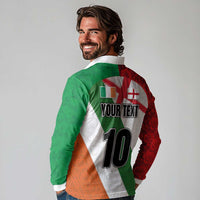 Custom Ireland and England Long Sleeve Polo Shirt Celtic Shanrocks and Roses with Red Cross