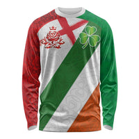 Custom Ireland and England Long Sleeve Shirt Celtic Shanrocks and Roses with Red Cross