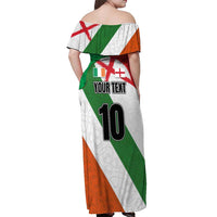 Custom Ireland and England Off Shoulder Maxi Dress Celtic Shanrocks and Roses with Red Cross