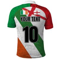 Custom Ireland and England Polo Shirt Celtic Shanrocks and Roses with Red Cross