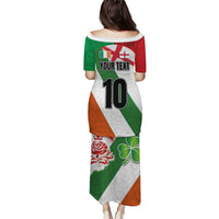 Custom Ireland and England Puletasi Celtic Shanrocks and Roses with Red Cross