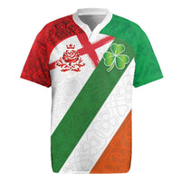 Custom Ireland and England Rugby Jersey Celtic Shanrocks and Roses with Red Cross