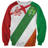 Custom Ireland and England Sweatshirt Celtic Shanrocks and Roses with Red Cross
