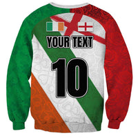 Custom Ireland and England Sweatshirt Celtic Shanrocks and Roses with Red Cross