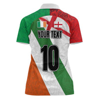 Custom Ireland and England Women Polo Shirt Celtic Shanrocks and Roses with Red Cross