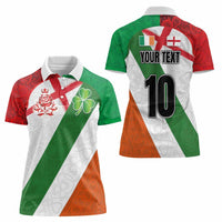 Custom Ireland and England Women Polo Shirt Celtic Shanrocks and Roses with Red Cross