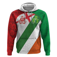 Custom Ireland and England Zip Hoodie Celtic Shanrocks and Roses with Red Cross