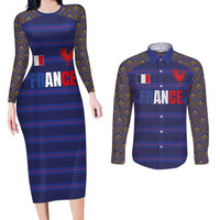 Custom France Rugby-Le XV de France Couples Matching Long Sleeve Bodycon Dress and Long Sleeve Button Shirt Go Les Bleus
