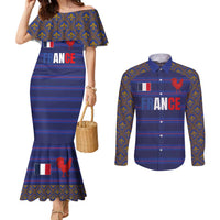 Custom France Rugby-Le XV de France Couples Matching Mermaid Dress and Long Sleeve Button Shirt Go Les Bleus