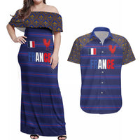 Custom France Rugby-Le XV de France Couples Matching Off Shoulder Maxi Dress and Hawaiian Shirt Go Les Bleus