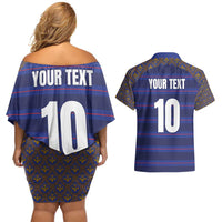 Custom France Rugby-Le XV de France Couples Matching Off Shoulder Short Dress and Hawaiian Shirt Go Les Bleus