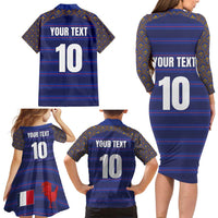 Custom France Rugby-Le XV de France Family Matching Long Sleeve Bodycon Dress and Hawaiian Shirt Go Les Bleus