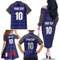 Custom France Rugby-Le XV de France Family Matching Off The Shoulder Long Sleeve Dress and Hawaiian Shirt Go Les Bleus