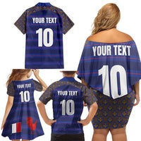 Custom France Rugby-Le XV de France Family Matching Off Shoulder Short Dress and Hawaiian Shirt Go Les Bleus