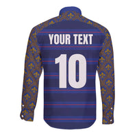 Custom France Rugby-Le XV de France Long Sleeve Button Shirt Go Les Bleus