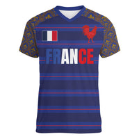 Custom France Rugby-Le XV de France Women V-Neck T-Shirt Go Les Bleus