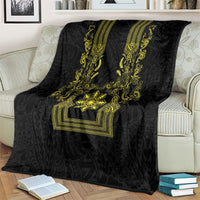 Philippines Barong Style Blanket with Polynesian Art and Leaf Motif Black-Gold Color