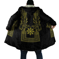Philippines Barong Style Cloak with Polynesian Art and Leaf Motif Black-Gold Color