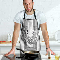 Philippines Barong Style Apron with Polynesian Art and Leaf Motif Black-White Color