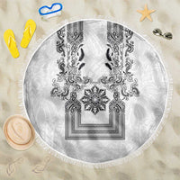 Philippines Barong Style Beach Blanket with Polynesian Art and Leaf Motif Black-White Color