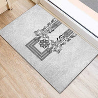 Philippines Barong Style Rubber Doormat with Polynesian Art and Leaf Motif Black-White Color