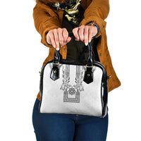 Philippines Barong Style Shoulder Handbag with Polynesian Art and Leaf Motif Black-White Color
