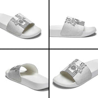 Philippines Barong Style Slide Sandals with Polynesian Art and Leaf Motif Black-White Color