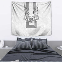 Philippines Barong Style Tapestry with Polynesian Art and Leaf Motif Black-White Color