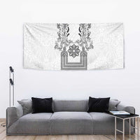 Philippines Barong Style Tapestry with Polynesian Art and Leaf Motif Black-White Color