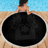 Philippines Barong Style Beach Blanket with Polynesian Art and Leaf Motif Black Color