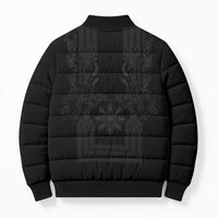 Philippines Barong Style Bomber Puffer Jacket with Polynesian Art and Leaf Motif Black Color