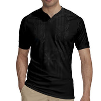 Philippines Barong Style Rugby Jersey with Polynesian Art and Leaf Motif Black Color