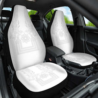 Philippines Barong Style Car Seat Cover with Polynesian Art and Leaf Motif White Color