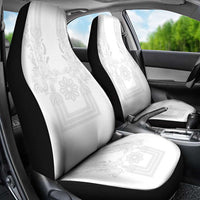 Philippines Barong Style Car Seat Cover with Polynesian Art and Leaf Motif White Color