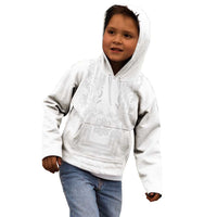 Philippines Barong Style Kid Hoodie with Polynesian Art and Leaf Motif White Color