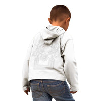 Philippines Barong Style Kid Hoodie with Polynesian Art and Leaf Motif White Color