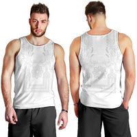 Philippines Barong Style Men Tank Top with Polynesian Art and Leaf Motif White Color